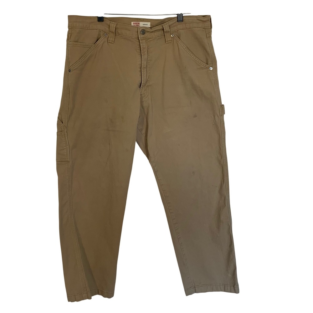 Levi Strauss Signature Carpenter Work Pants Men's 38x32 Tan/Brown Cotton Pockets